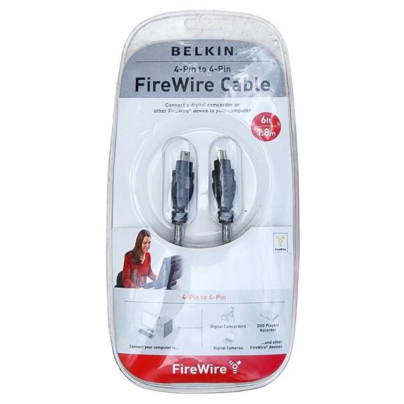 Belkin 4-pin to 4-pin Cable 6 feet Connect Firewire Device to Computer - Picture 1 of 7